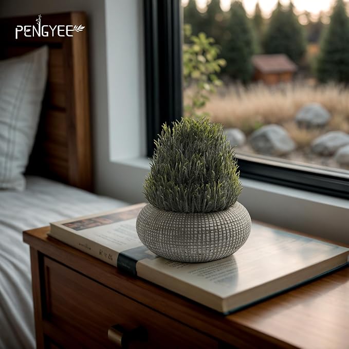 2 Pack Small Fake Plants in Cement Planter - Image 5
