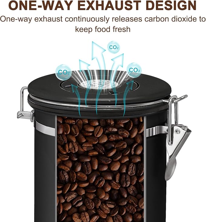 1.2L Airtight Vacuum Coffee Canister, Stainless Steel Storage Container - Image 4