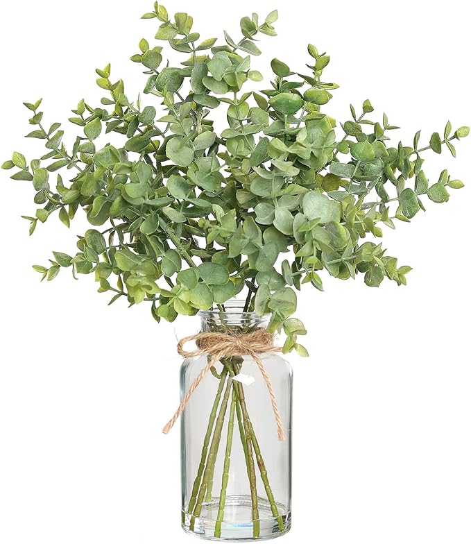 Zheart Fake Eucalyptus Stems in Glass Vase by Zheart