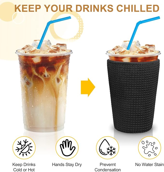 CHENGU 12 Pack Reusable Iced Coffee Sleeves Bulk Cold Cup Neoprene Insulated - Image 3