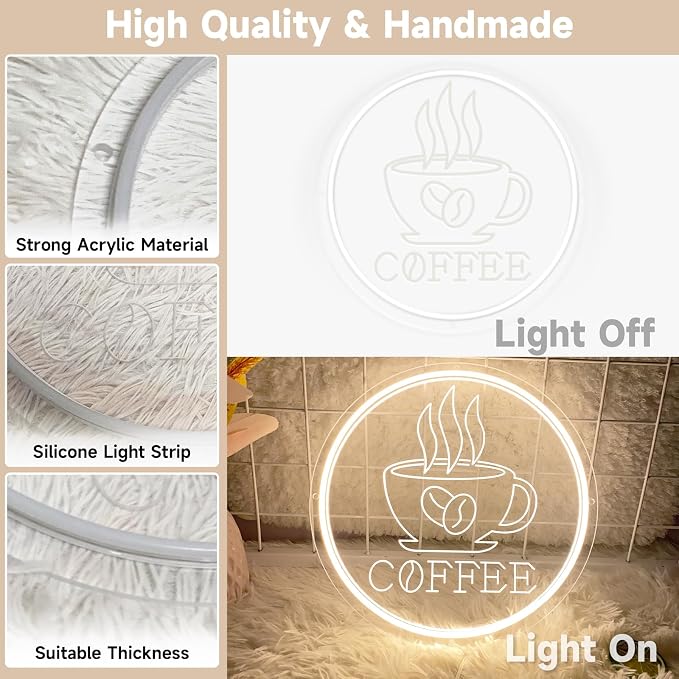 Neon Coffee Sign Warm White USB Powered Adjustable Lighting 3D Carved LED Neon - Image 7
