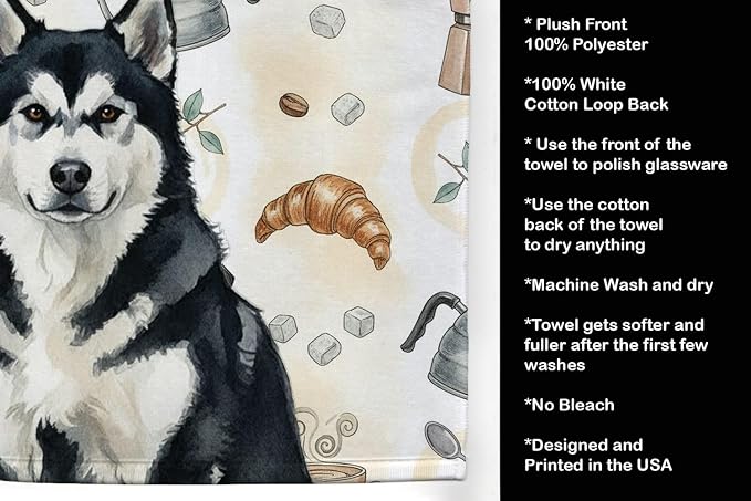 Caroline's Treasures Black and White Alaskan Malamute Coffee Bar Kitchen Towel - Image 4