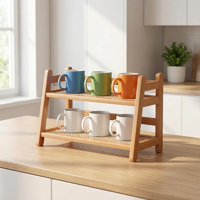 Bamboo 2-Tier Coffee Station Organizer, 14.6"×6.7"×10.6" Countertop Organizer - Image 7