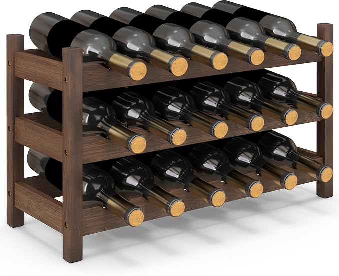 Giantex Bamboo Wine Rack, 3-Tier 18 Bottle Wine Storage Cabinet Shelf, Small by Giantex