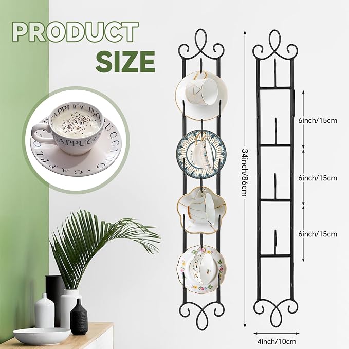 AQQHSAIN 2 Pcs Tea Cup and Saucer Display Stand 4 Tiers Wall Mounted Tea Cup - Image 2