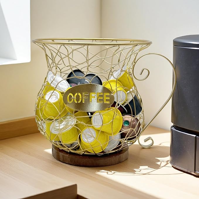 Storage Basket, Iron and Wood Organization Rack, Kitchen Countertop - Image 5