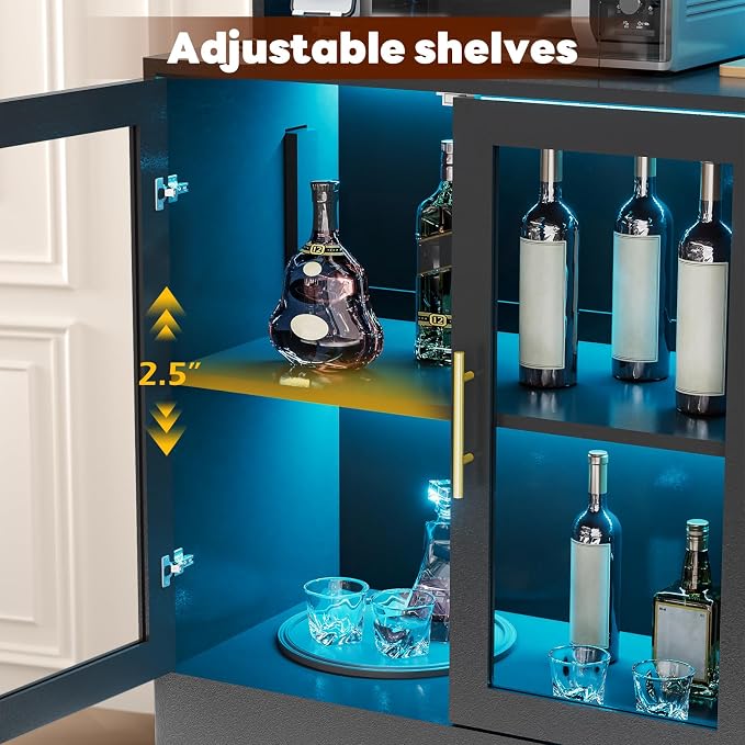 Wine Bar Cabinet with LED Lights, Liquor Bar Cabinets with Power Outlets - Image 5
