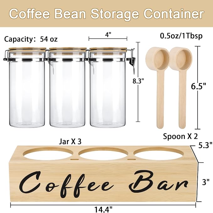 3 x 54 oz Glass Coffee Bean Storage Container - Image 2