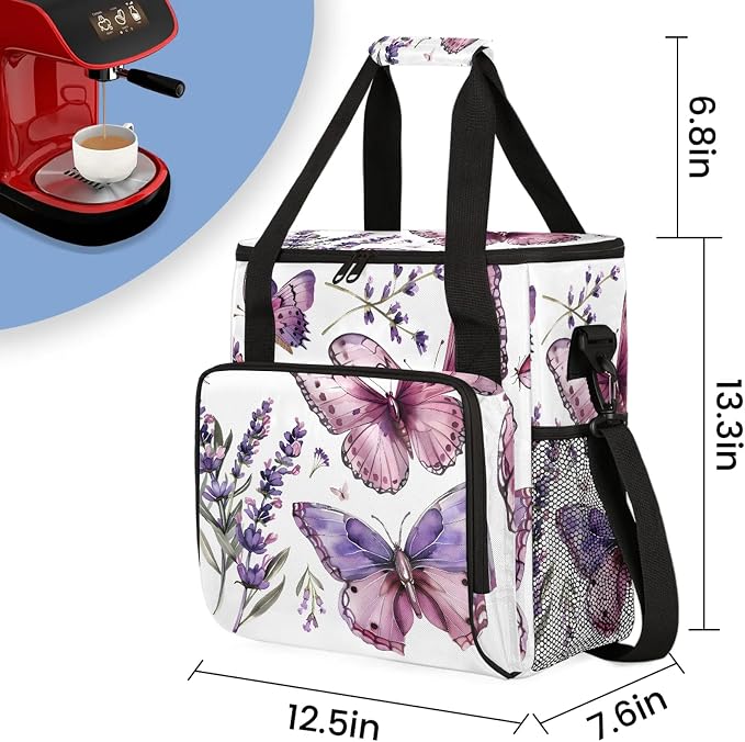Butterfly Lavender Flower Coffee Maker Carring Bag, Large Insulated Storage - Image 2