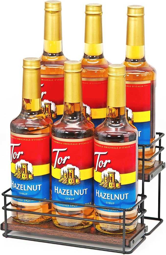 6 Bottle Capacity Coffee Syrup Rack Organizer, 2 Tier Coffee Syrup Stand Shelf by AUATRONNE