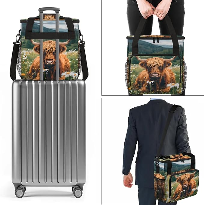 Highland Cow Spring Floral Coffee Maker Carring Bag, Large Insulated Storage - Image 7