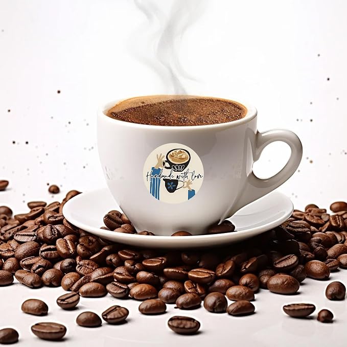 500 Pcs Made with Love & Coffee Stickers 2 Inch Coffee Themed Thank You - Image 4