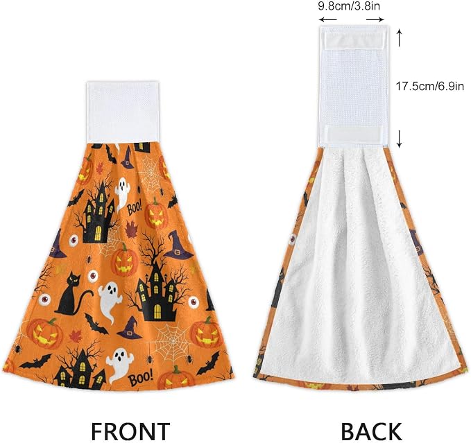 Happy Halloween Pumpkins Spooky Kitchen Hanging Towel 12 x 17 Inch Spider Web - Image 4