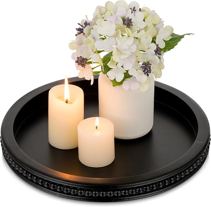 Hanobe Decorative Serving Tray Wood: Black Bead Round Tray by Hanobe