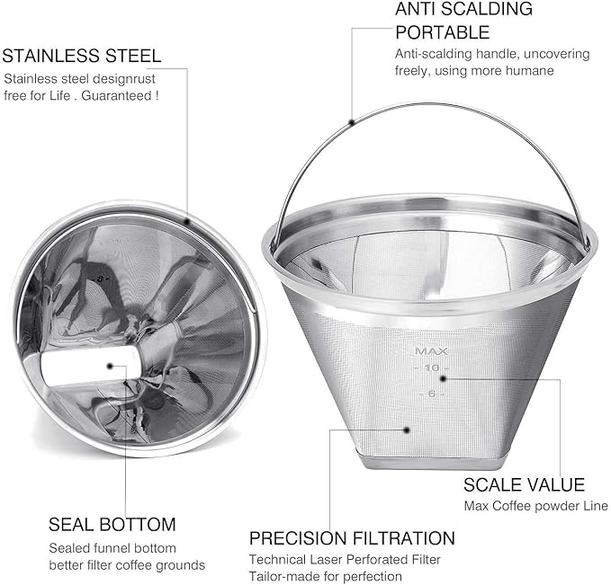 Reusable #4 Cone Shape Coffee Filter Permanent 6-10 Cup Stainless Steel Coffee - Image 5