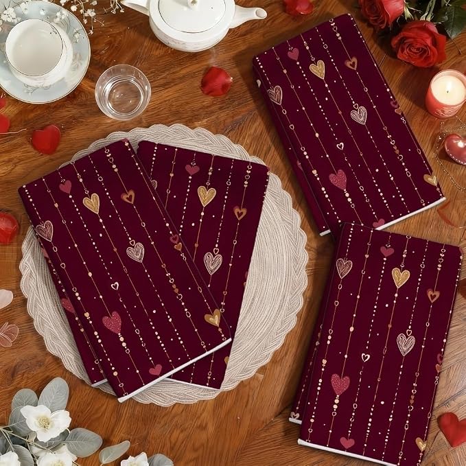 Hearts Kitchen Towels Set of 4, Romantic Modern Strings Dots Valentine's Day - Image 3