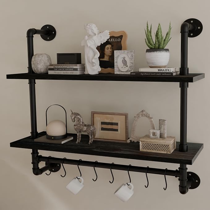 ROGMARS Industrial Pipe Shelving Pine Wood Floating Shelves by 100RealSolidWood