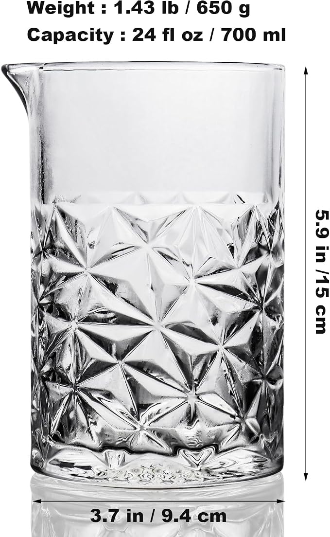 Cocktail Mixing Glass with Strainer Set, 24 oz Crystal Stirring Glass with 304 - Image 3