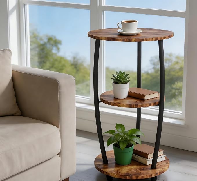MWOOD Small Round Side Table, 3-Tier End Table - Image 4