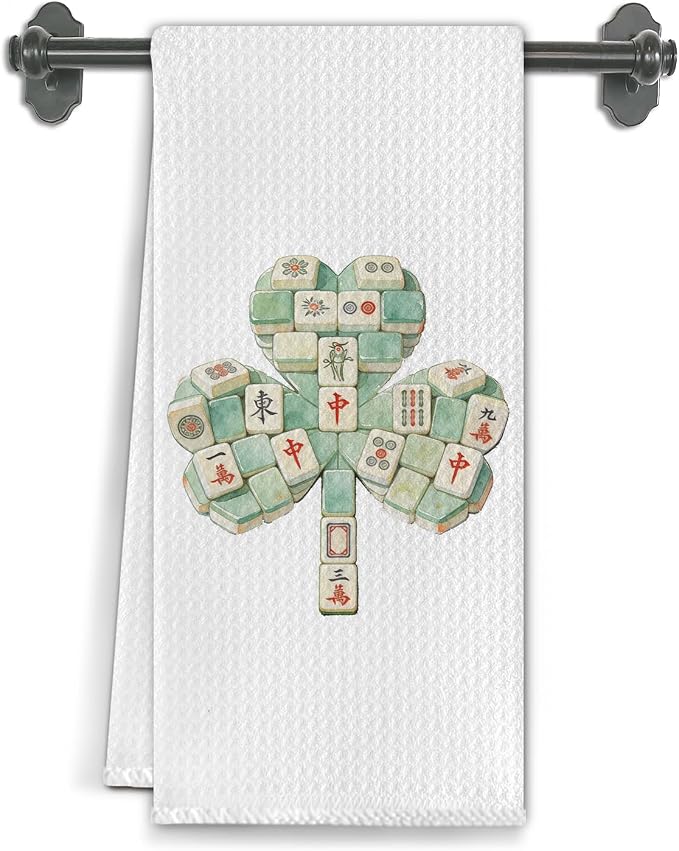 St. Patrick's Day Mahjong Shamrock Kitchen Towels, Mahjong Gifts by Unknown