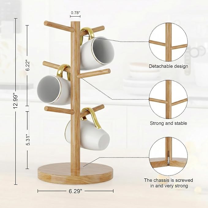 Wisuce Bamboo Coffee Mug Holder Tree, Thicker Base Coffee Cup Holder Stand - Image 3