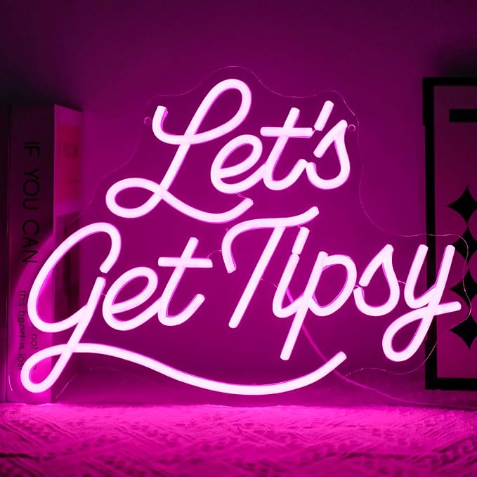 Let's Get Tipsy Neon Sign for Room Decor Dimmable Letters Led Lights Signs Pink by Unknown