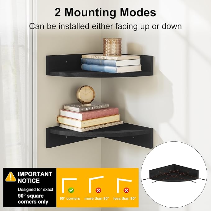 Alsonerbay Black Corner Shelf Wall Mount, Rustic Wood Shelves - Image 5