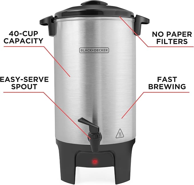 BLACK+DECKER 40 Cup Coffee Urn, Fast Brewing, Keep Warm Function, Heat - Image 3