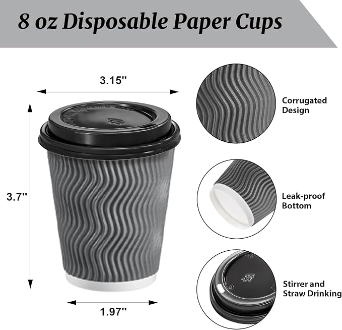 Clawsoff 100 Pack 8 oz Disposable Coffee Cups - Image 2