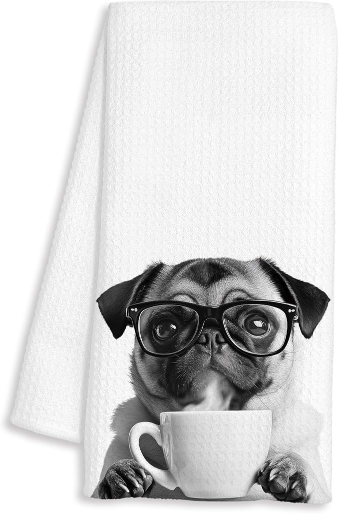 Funny Pug Decor Coffee Kitchen Towels Gift, Pug Dog Gifts, Coffee Gifts by Unknown