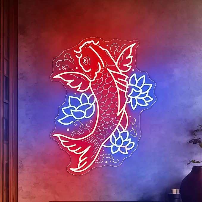 Custom Koi Fish Neon Sign, Lotus Flowers Led Neon Dimmable USB LED Neon Light by DUOLIYBC
