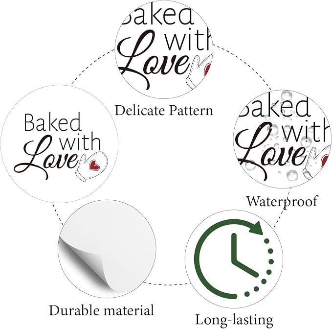 CREATCABIN 128Pcs Baked with Love Small Stickers Decal Self-Adhesive Waterproof - Image 3