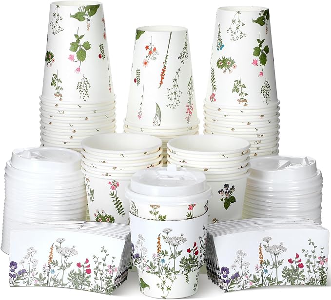 Vesici 60pcs 14oz Wildflower Botanical Coffee Cups by Vesici