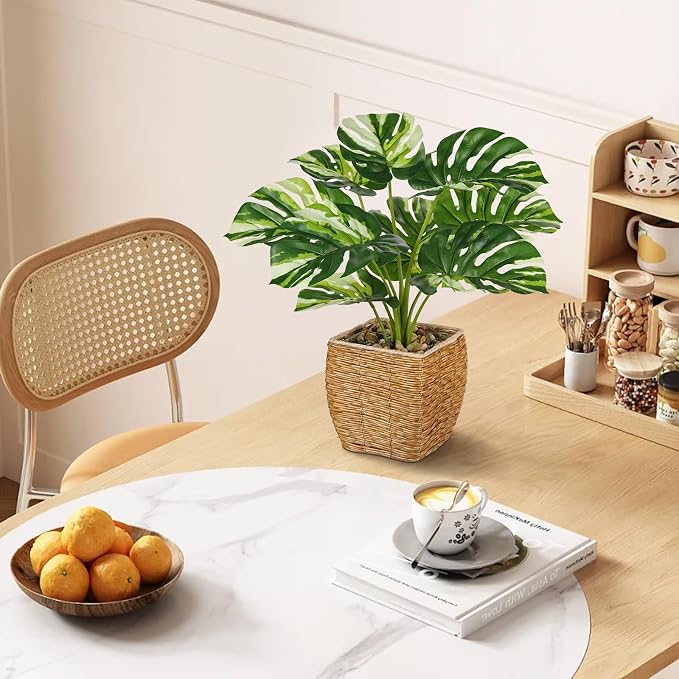 Briful Fake Plants Potted Variegated Monstera Artificial Plants Indoor - Image 5