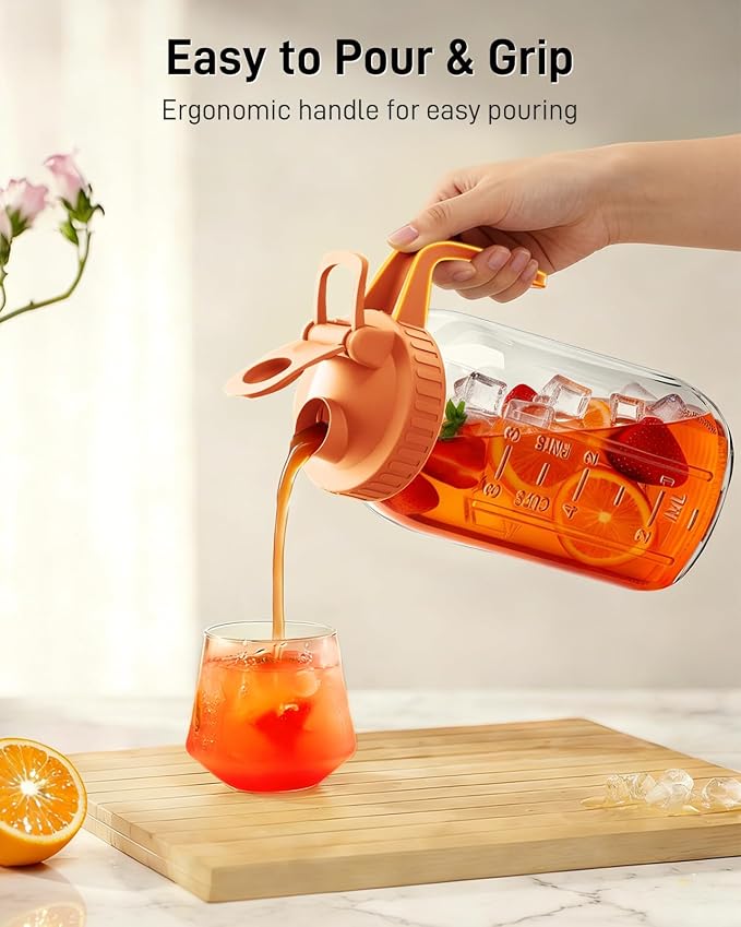 64 oz Glass Pitcher with Lid, Large Wide Mouth Mason Jar with Pour Spout - Image 4
