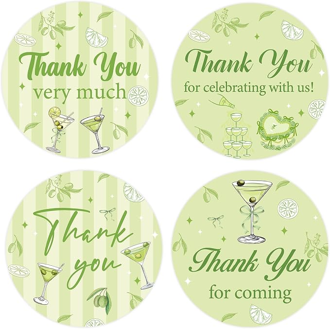Serencatcher 80pcs Green Martini Thank You Stickers, Martini Theme Party Favors by Serencatcher