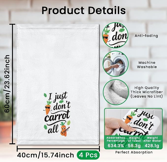 CUTHOLLOW Cartoon Vegetables Decorative Kitchen Towels Set of 4, 15.74"x23.62" - Image 2