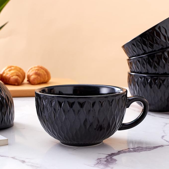 Coffeezone Set of 6 Cups Vintage Design 12 oz Professional Barista Ceramic - Image 6