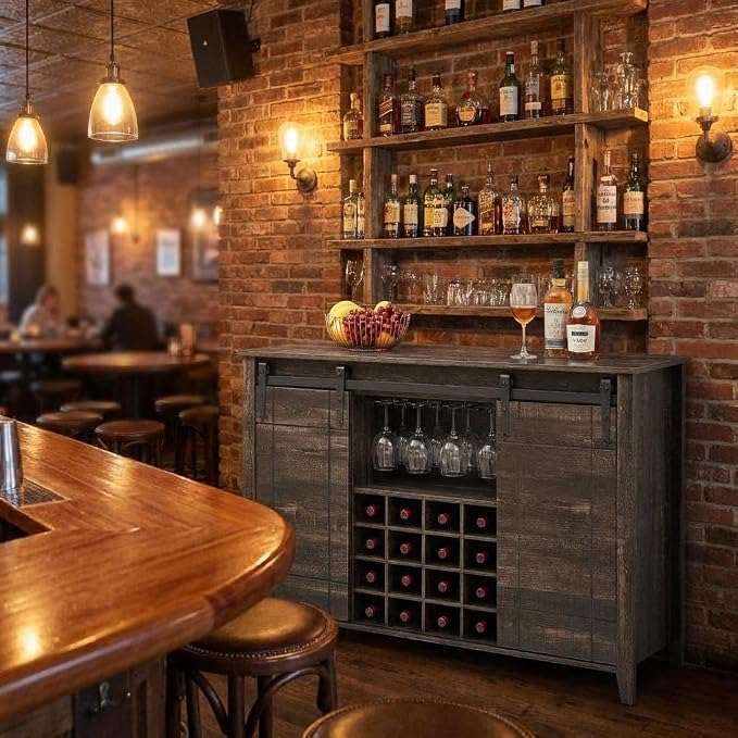 Bar Cabinet, Farmhouse Storage Cabinet Cupboard Table - Image 4