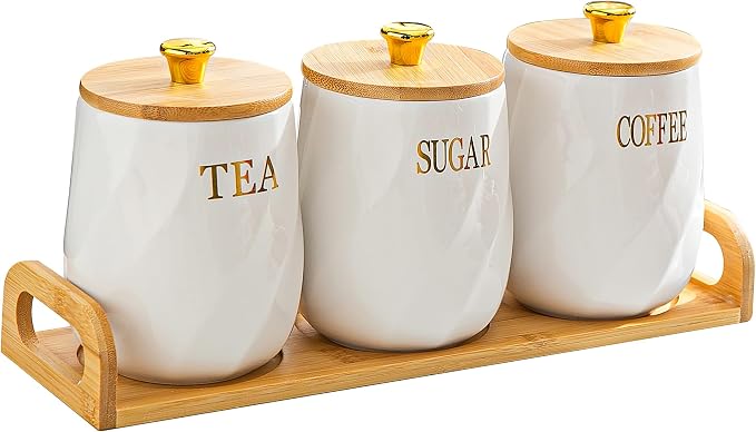 Ceramic Canister Set of 3 for Sugar Coffee Tea - 23oz by Sowlvenco