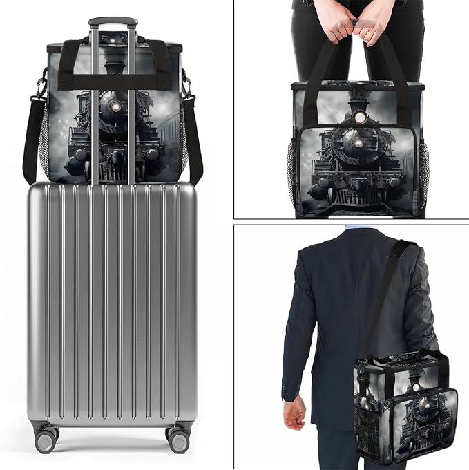 Black Steam Train Coffee Maker Carring Bag, Large Insulated Storage Organizer - Image 7