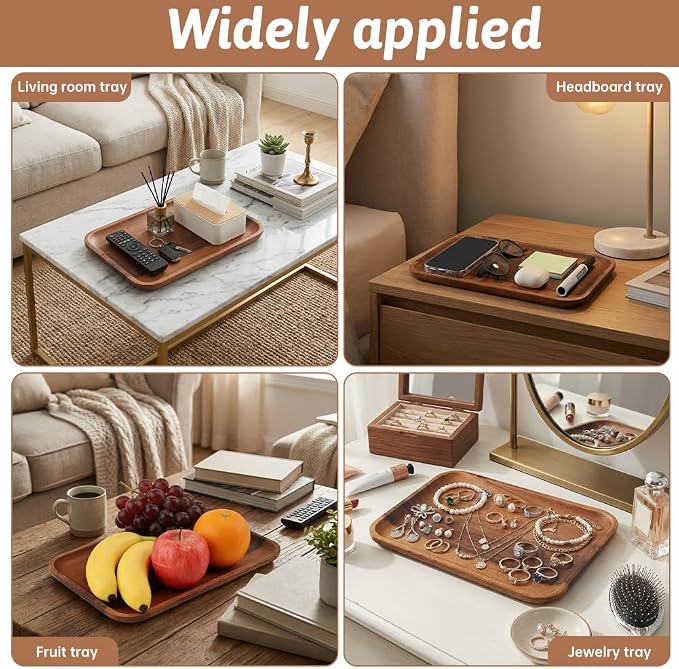 Wood Serving Tray with Clip, Wooden Trays Home Decor, Decorative Rectangular - Image 3