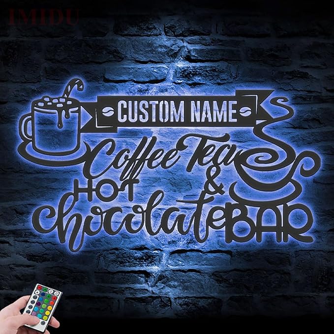 Custom Text Hot Chocolate And Coffee Tea Bar Metal Wall Art LED Light - Image 3