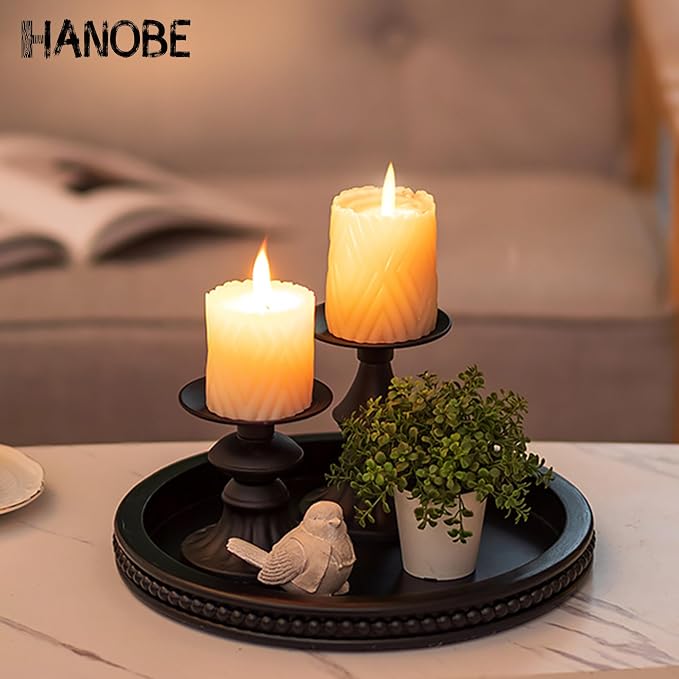 Hanobe Decorative Serving Tray Wood: Black Bead Round Tray - Image 4