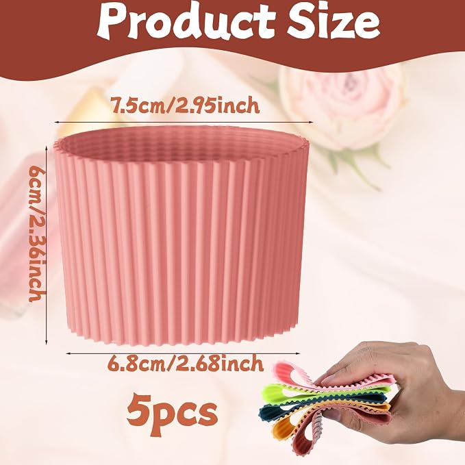 5Pcs Silicone Cup Sleeves for Hot Drinks Silicone Coffee Cup Sleeves Reusable - Image 2