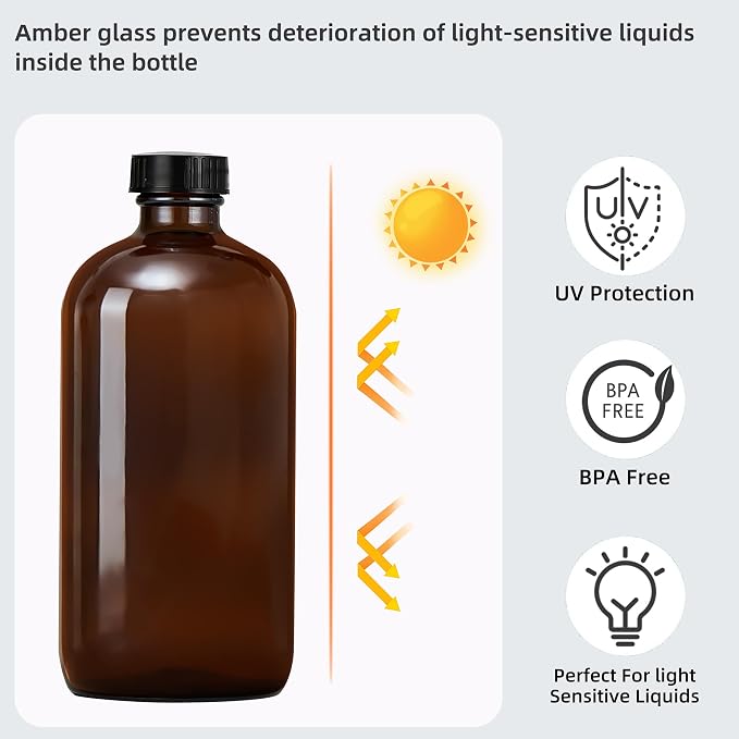 Amber Glass Spray Bottles 16 oz, 2 Pack | Refillable Empty Spray Bottles - Image 4