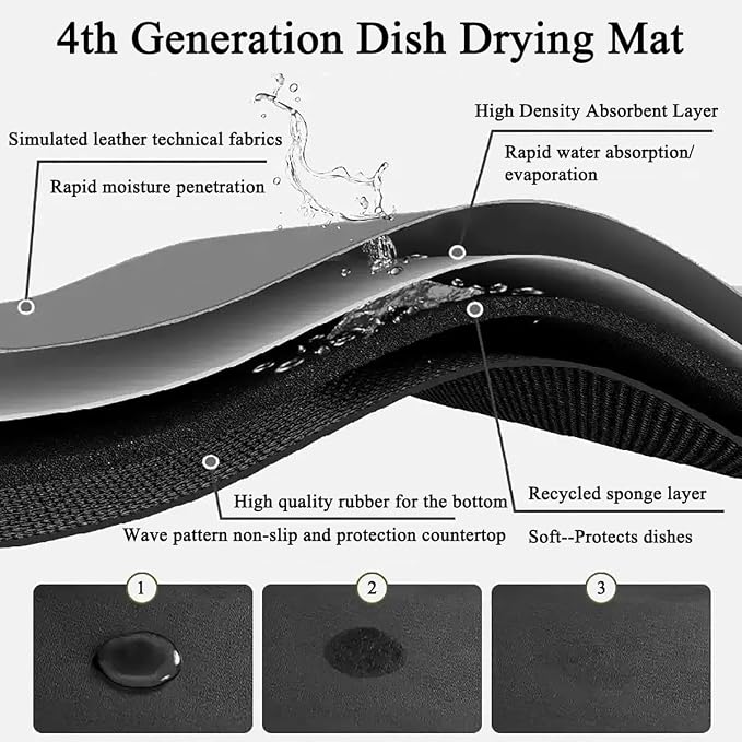 PIGCHCY Coffee Mat 2-Pack, Hide Stain Super Absorbent Dish Drying Mat, - Image 2