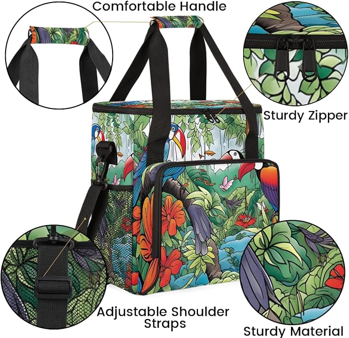 Tropical Birds Parrot Coffee Maker Travel Bag, Portable Storage Tote Bag - Image 6