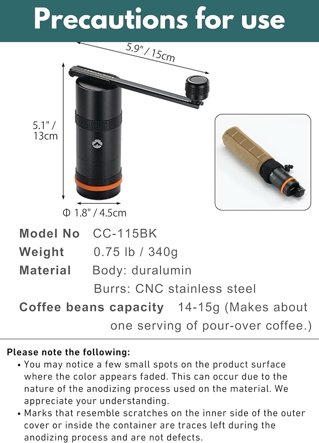 CAMPINGMOON Portable Manual Coffee Grinder Integrated Foldable Handle CNC - Image 6