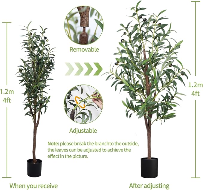 Artificial Olive Tree, 4FT Tall Faux Olive Trees 48in Outdoor Fake Potted Silk - Image 3